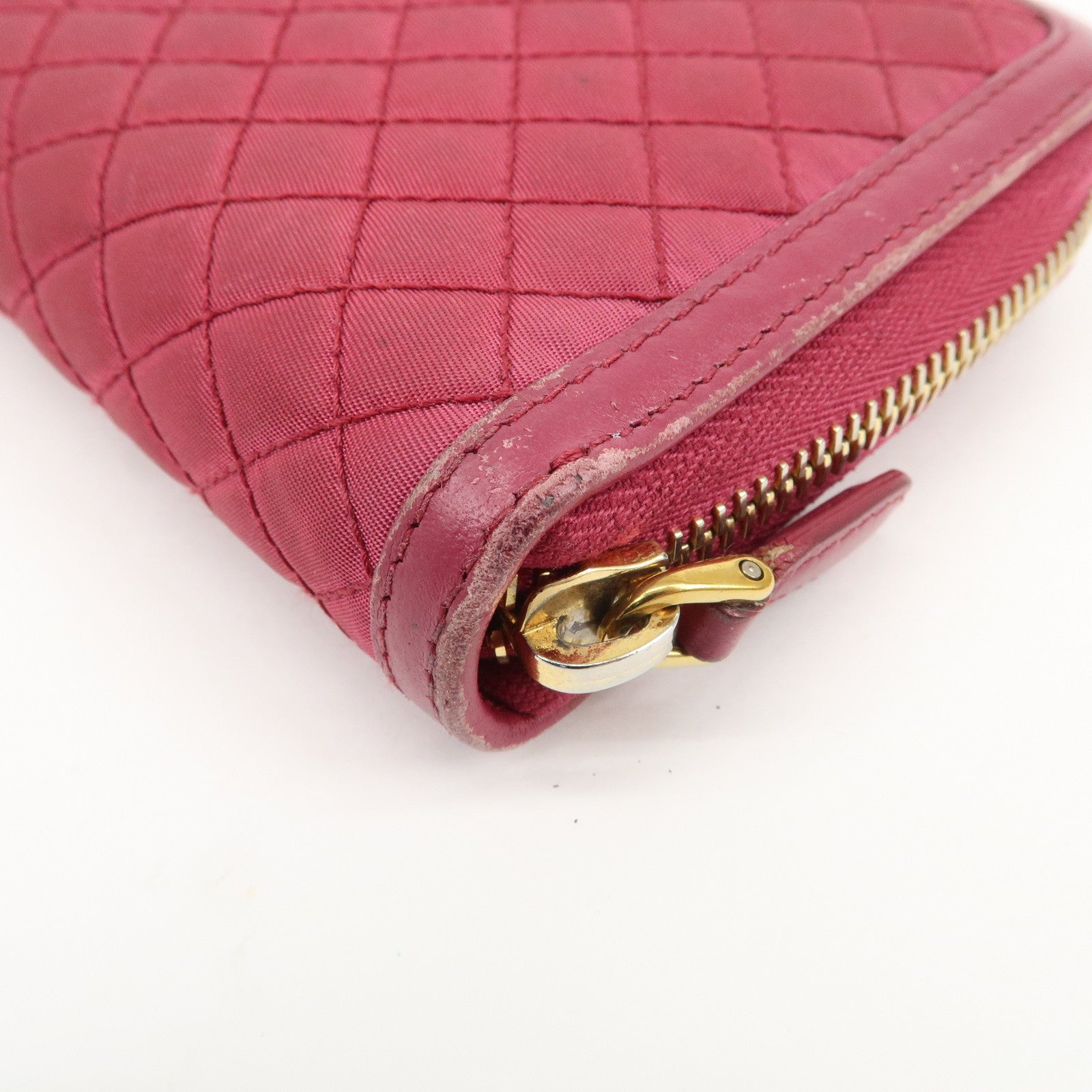 PRADA Nylon Leather Round Zippy Wallet Long Wallet Pink