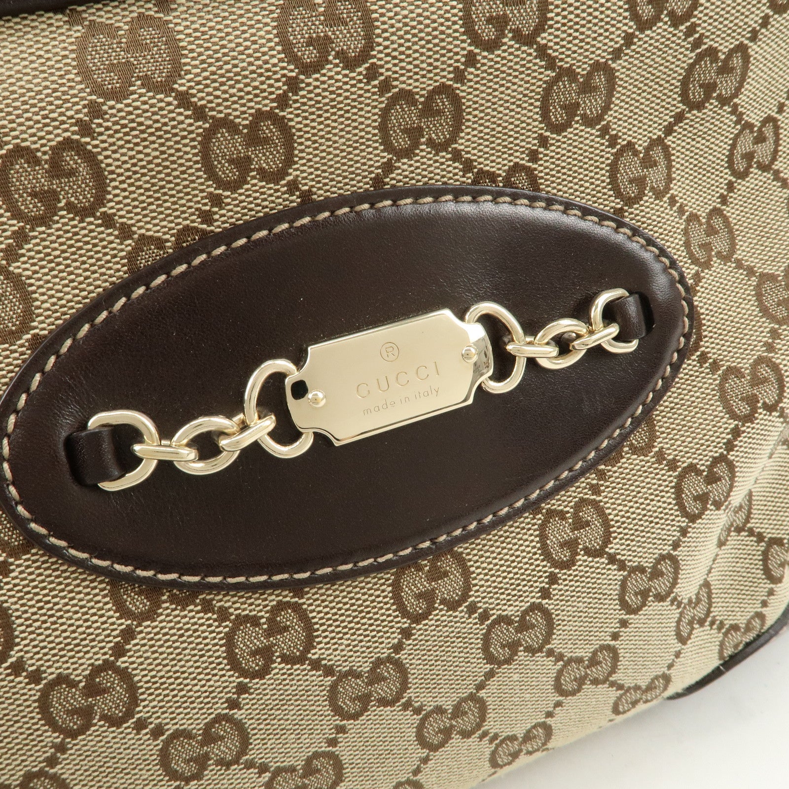 GUCCI GG Canvas Leather Tote Bag Hand Bag Brown Beige 145993