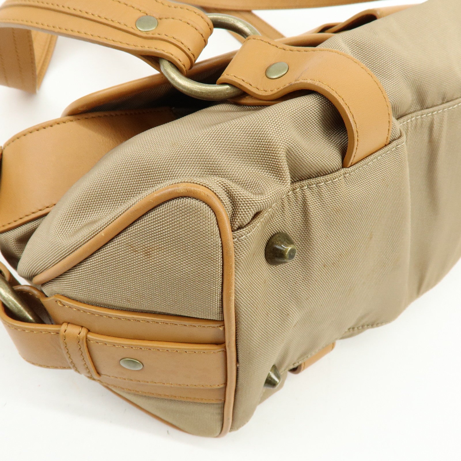 BURBERRY Canvas Leather Shoulder Bag Beige Light Brown