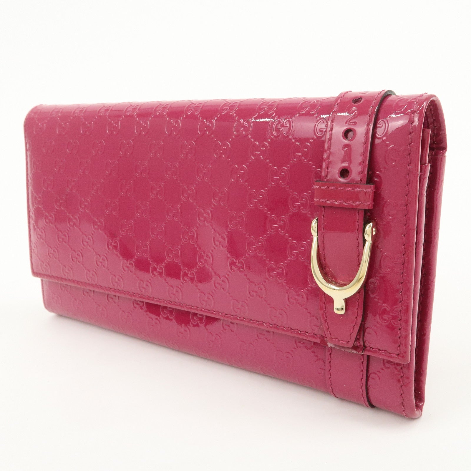 GUCCI Nice Micro Guccissima Patent Leather Long Wallet Pink 309760