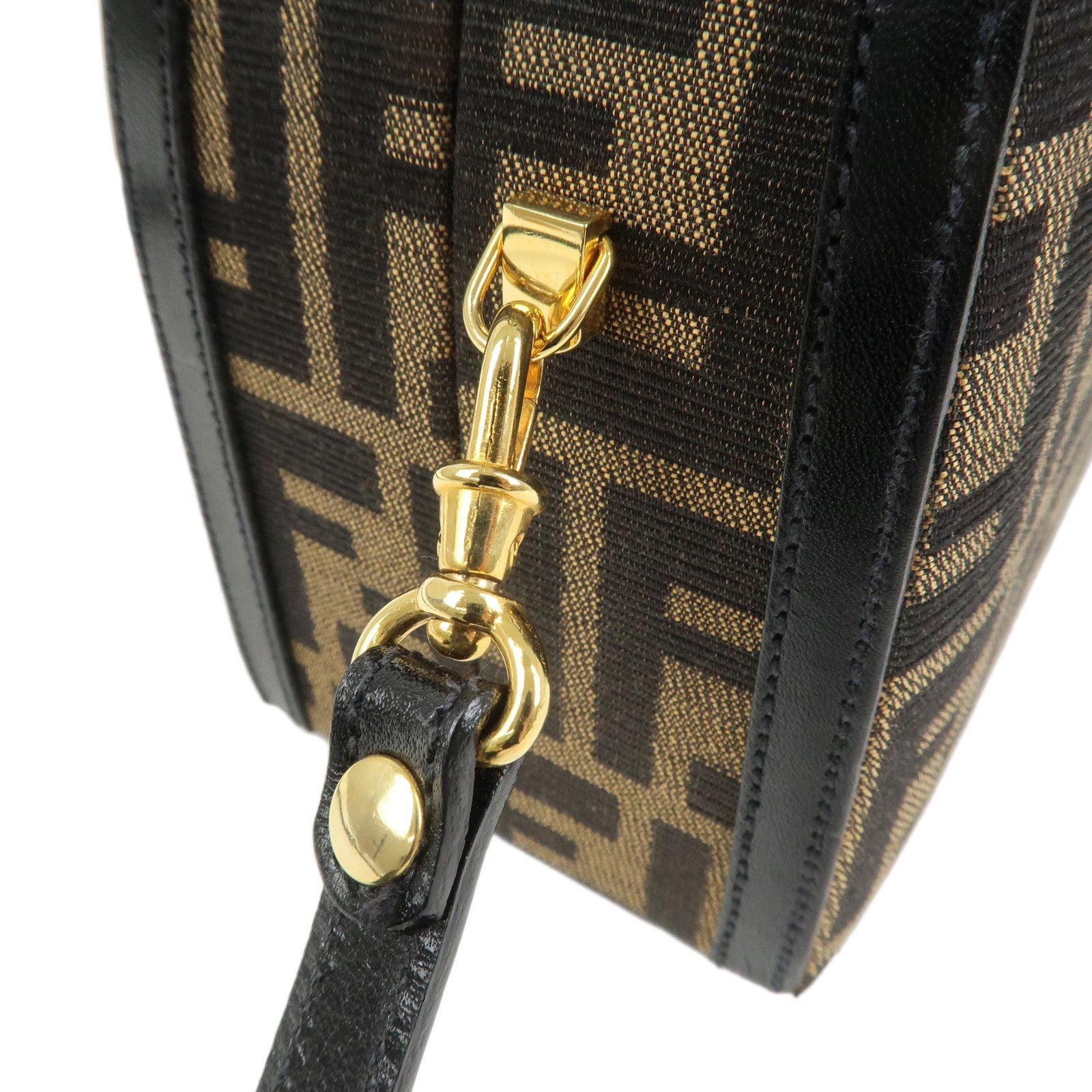 FENDI Zucca Canvas Leather 2Way Hand Bag Shoulder Bag Brown Black