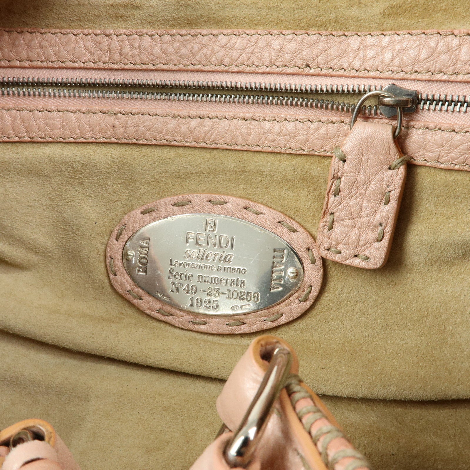 FENDI Selleria Stitches Leather Tote Bag Hand Bag Pink 8BR457