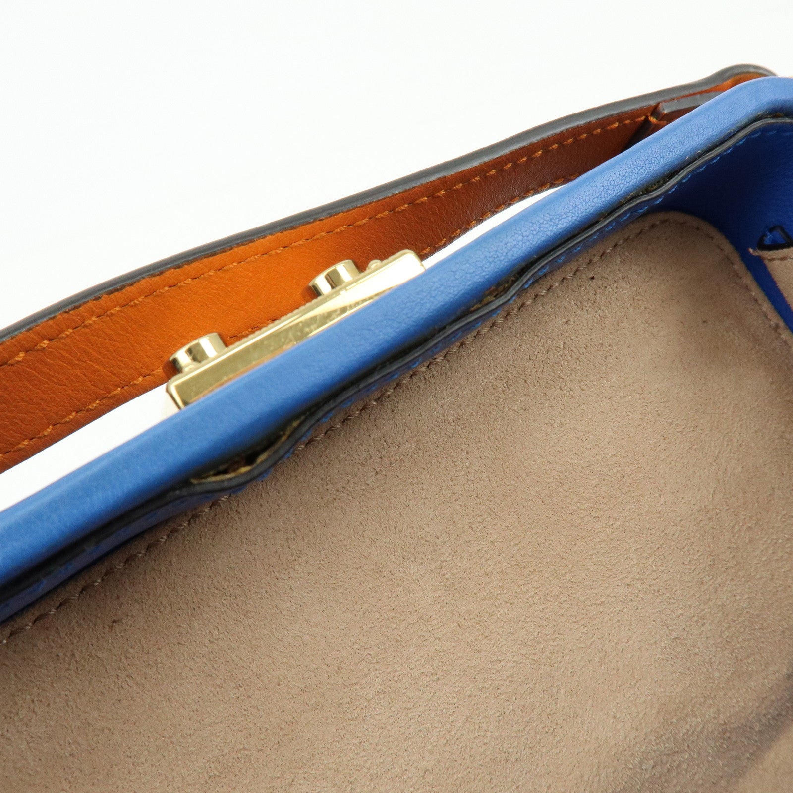 GUCCI Logo Interlocking G Leather Shoulder Bag Blue Orange 658230
