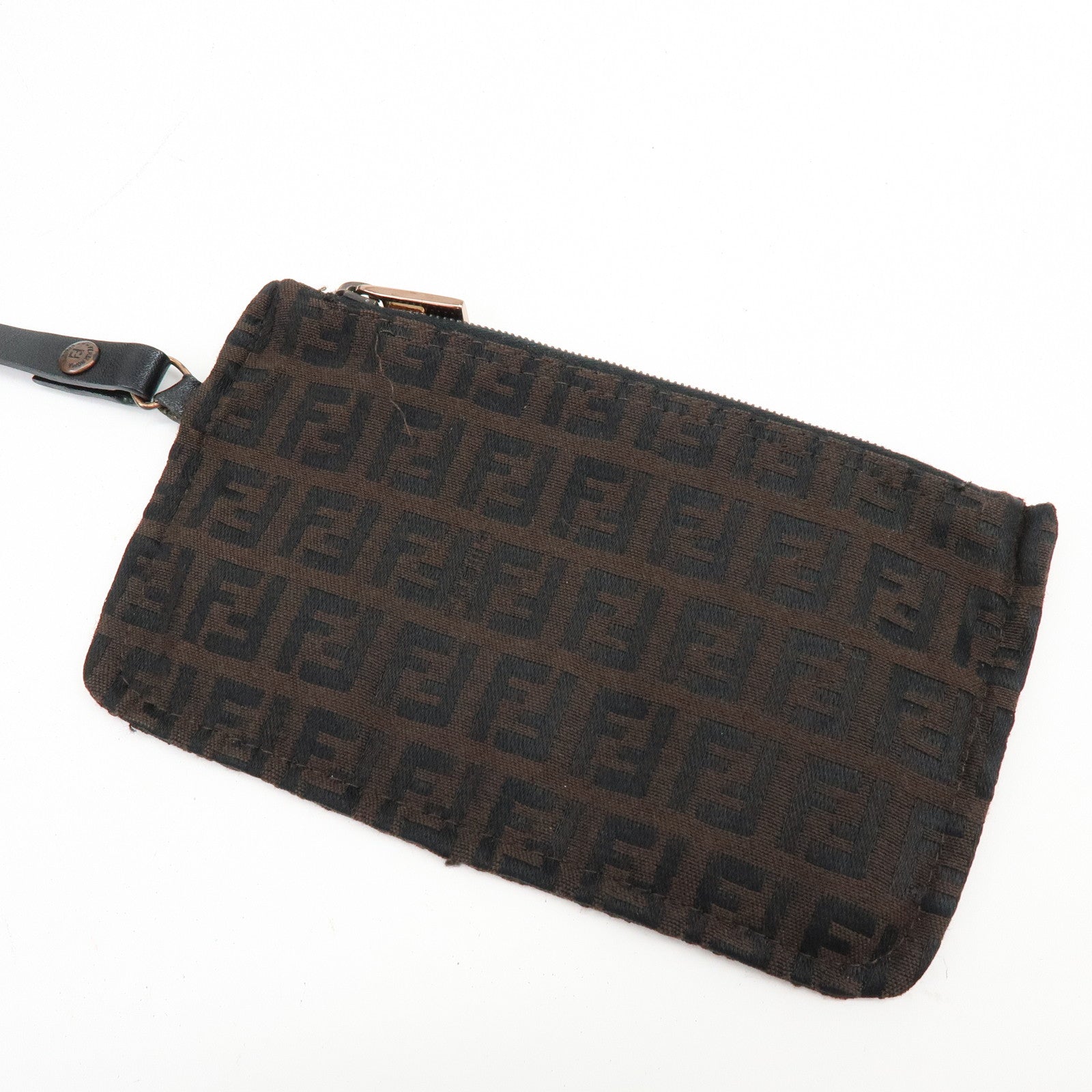 FENDI Zucchino Canvas Leather Tote Bag Shoulder Bag Brown