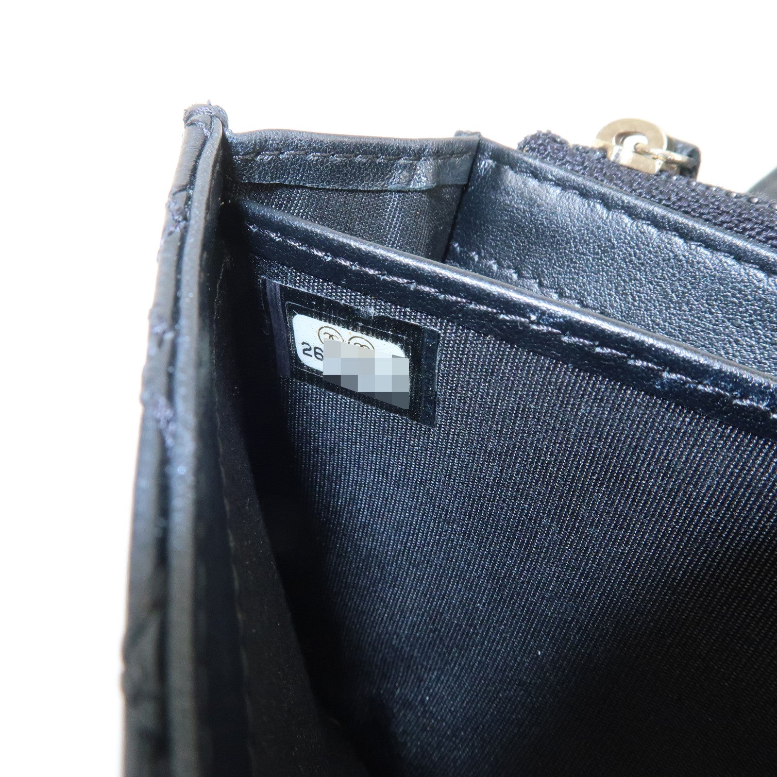 CHANEL Camelia No.5 COCO Mark Lamb Skin Bi-fold Long Wallet A70619 Used