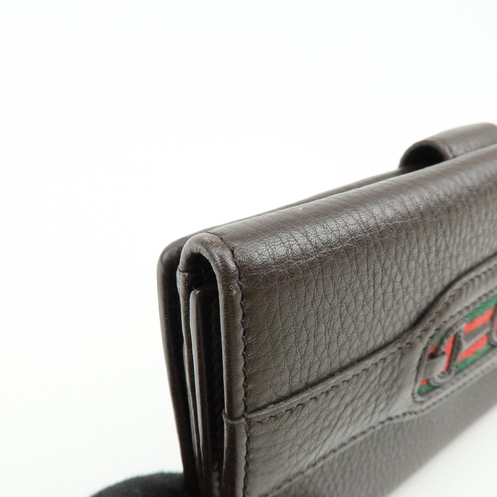 GUCCI Interlocking G Sherry Leather Long Wallet Dark Brown 29535