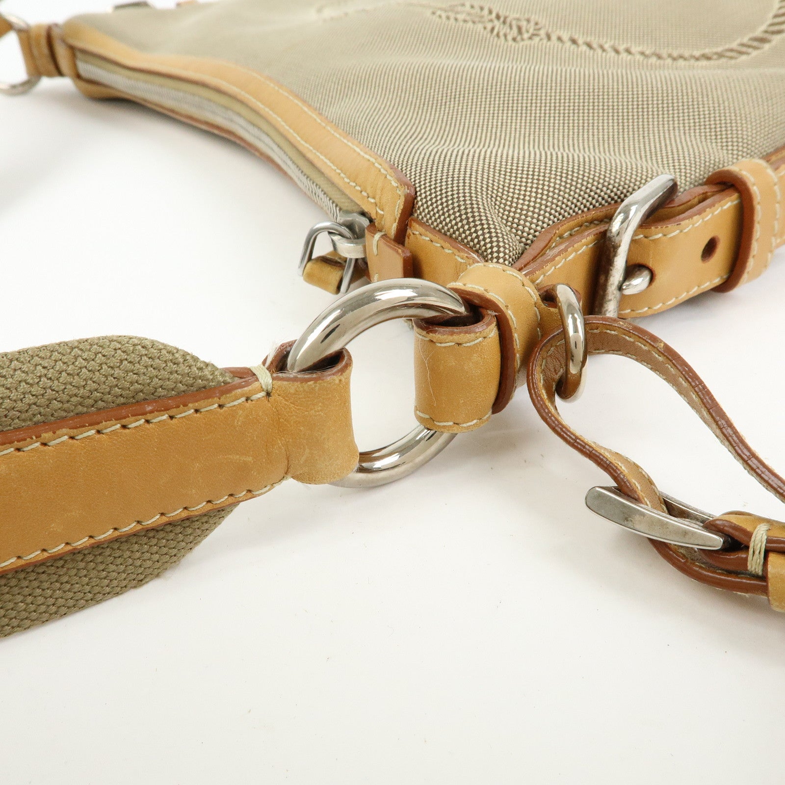 PRADA Logo Jacquard Leather Shoulder Bag Crossbody Bag Camel BT0533