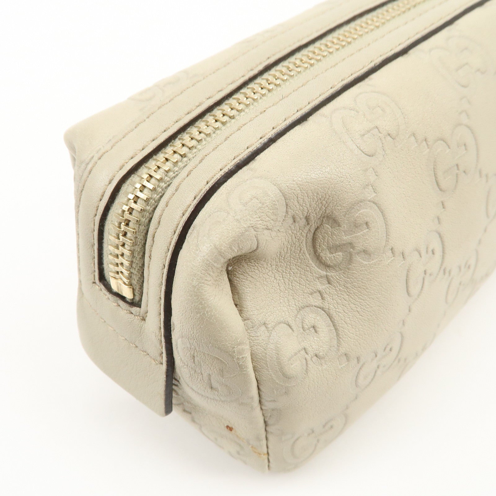 GUCCI Guccissima Leather Pouch Cosmetic Pouch Purse Ivory 153228