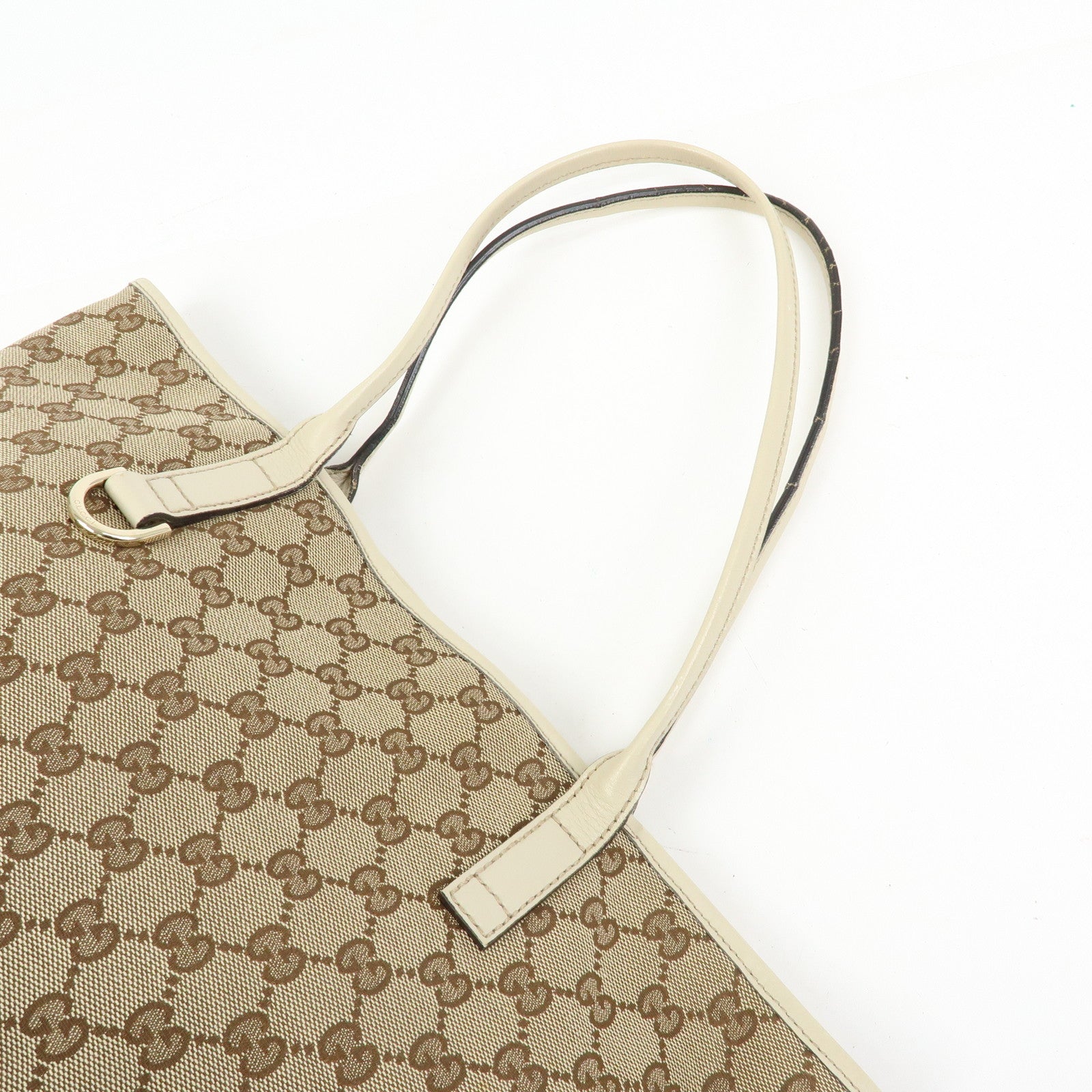GUCCI Interlocking G GG Canvas Leather Tote Bag Beige White 169946