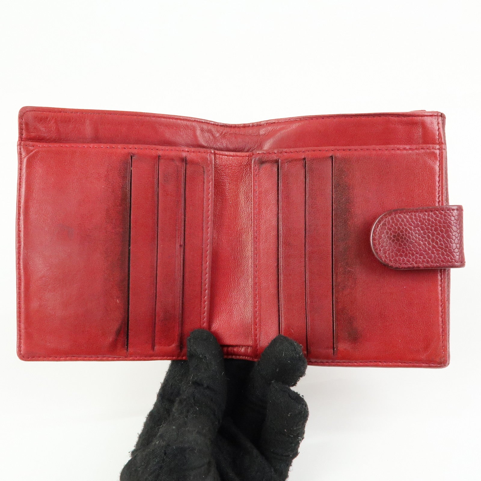 CHANEL COCO Mark Caviarskin Bi-fold Compact Wallet Bordeaux A13496