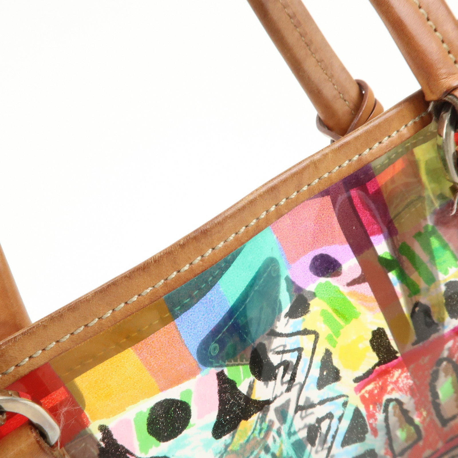 PRADA Venetian Print PVC Leather Tote Bag Clear Multicolor BR2515