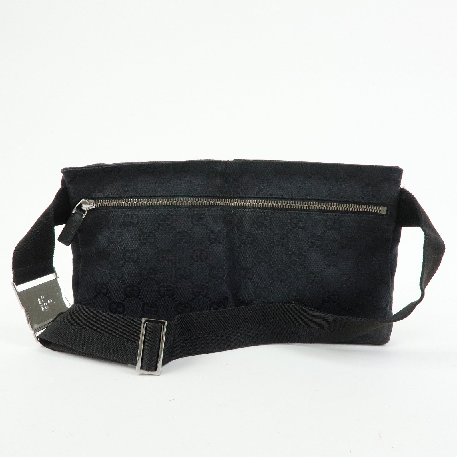 GUCCI GG Canvas Leather Waist Bag Crossbody Bag Black 28566