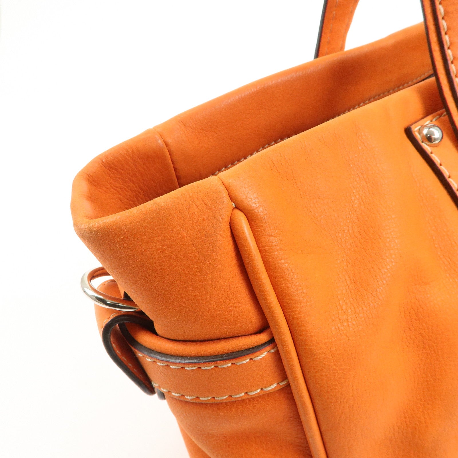 LOEWE Anagram Bolso Leather Tote Bag Shoulder Bag Orange Used