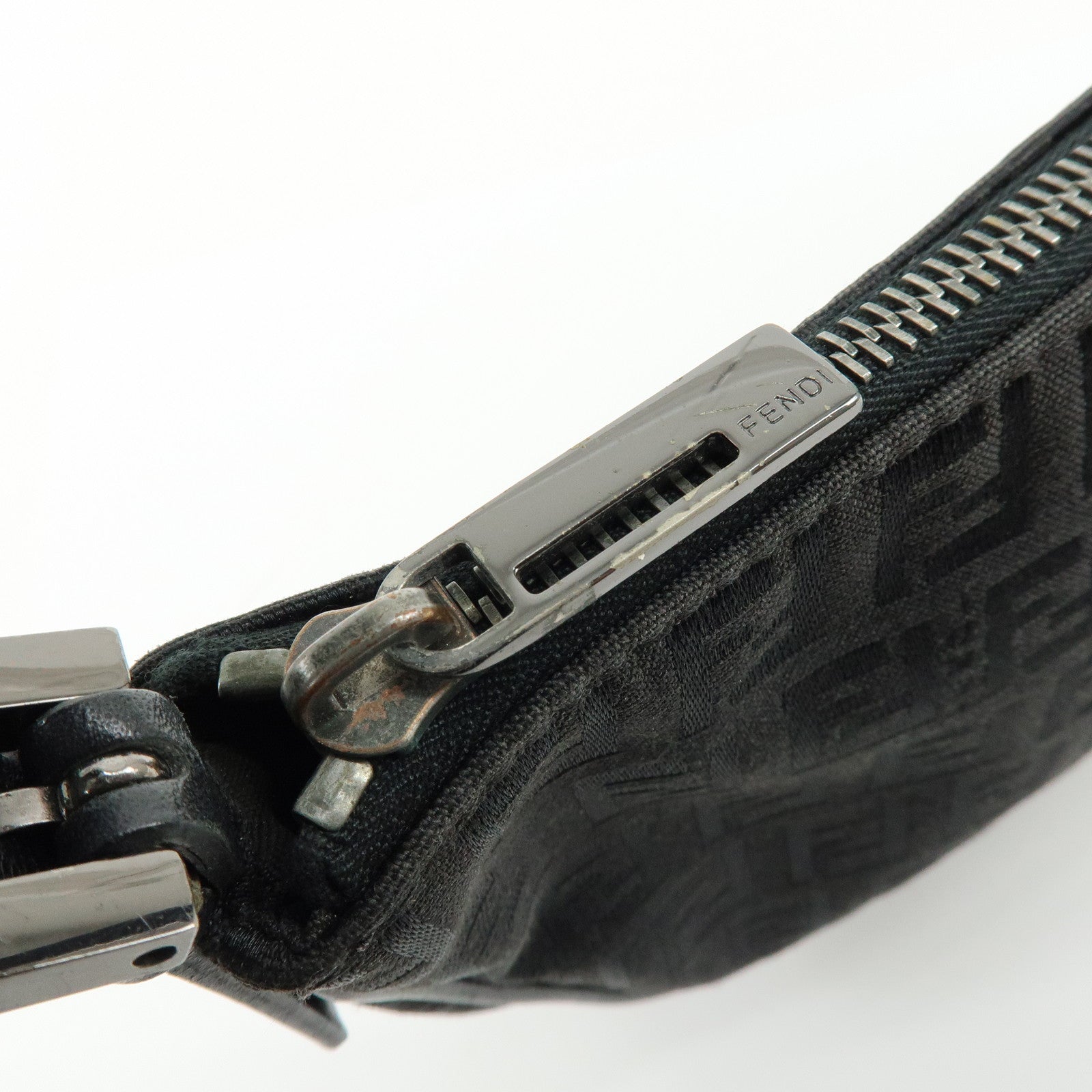 FENDI Zucchino Canvas Leather Shoulder Bag Hand Bag Black