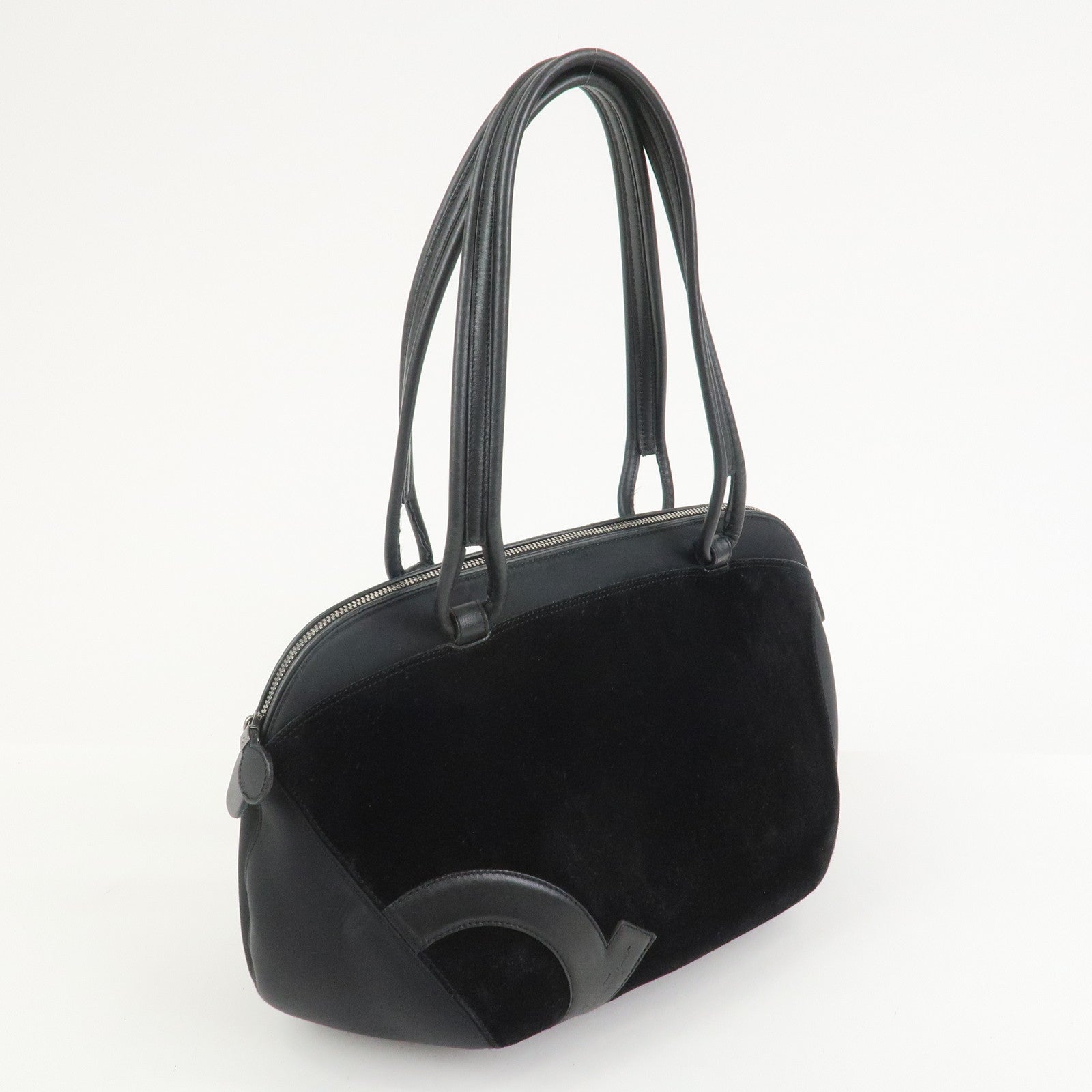 Ferragamo Gancini Suede Nylon Leather Shoulder Bag Hand Bag Black