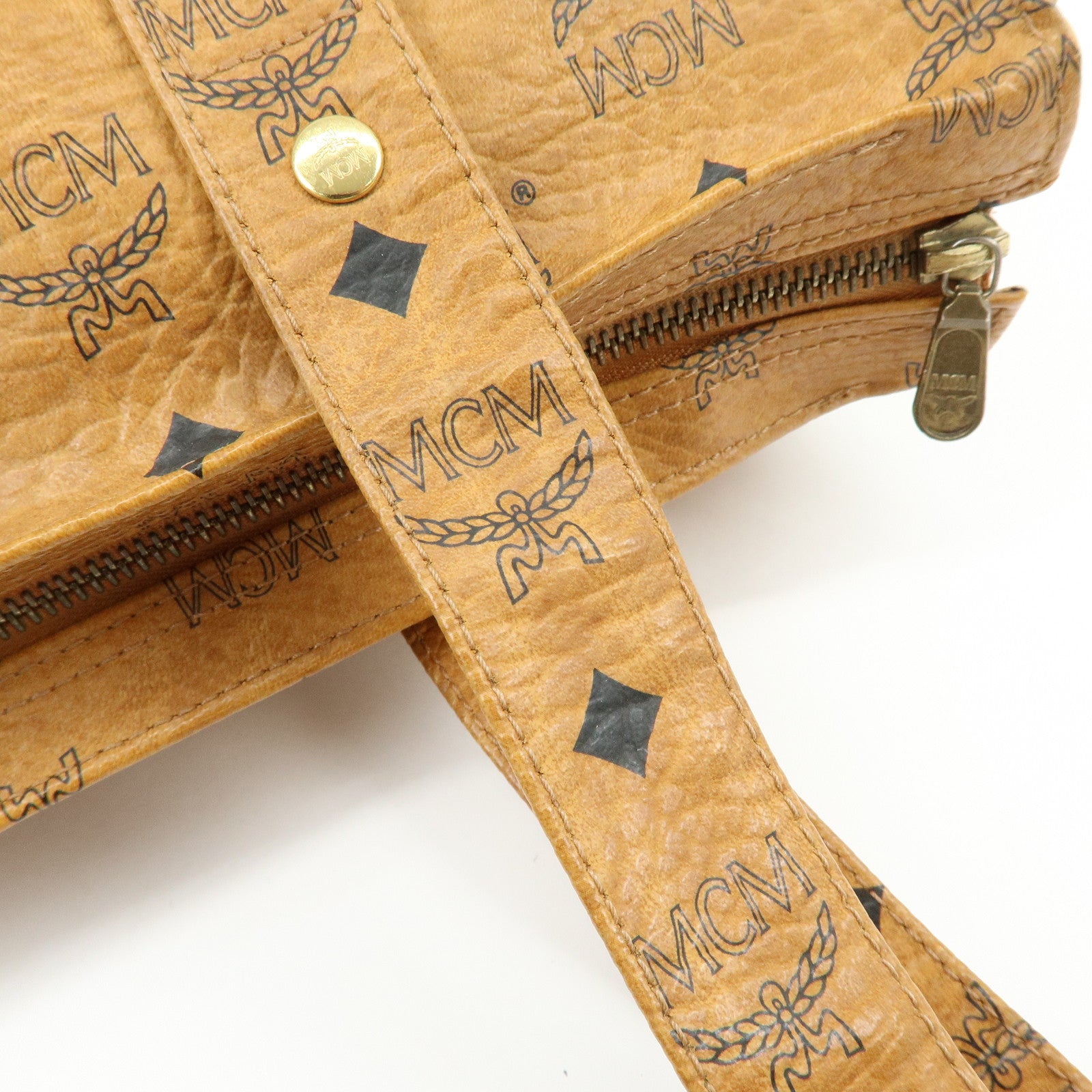 MCM Visetos PVC Tote Bag Shoulder Bag Hand Bag Cognac Brown