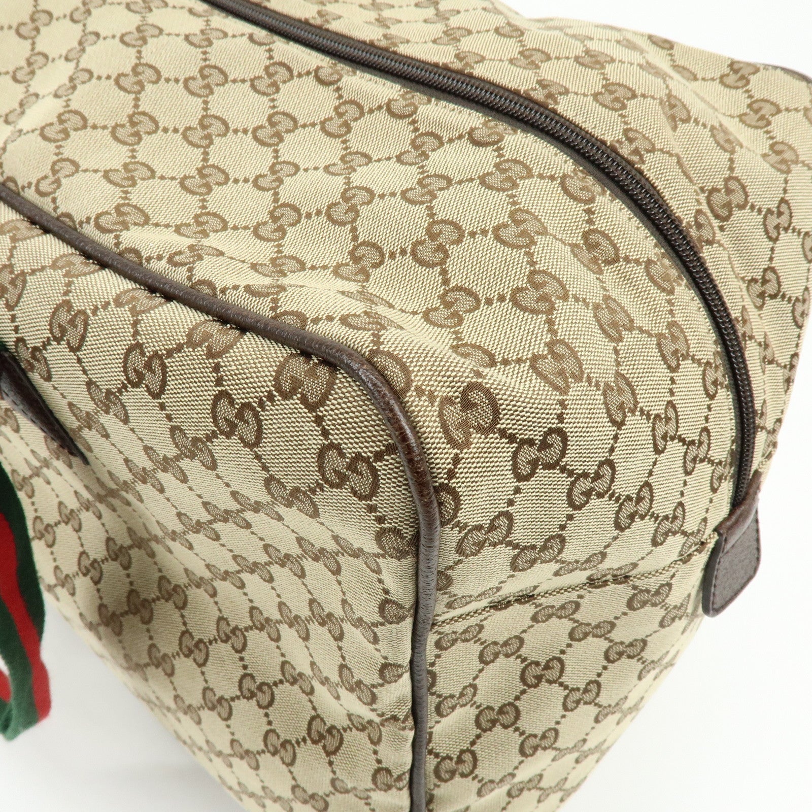 GUCCI Sherry GG Canvas Leather Boston Bag Beige Brown 146310