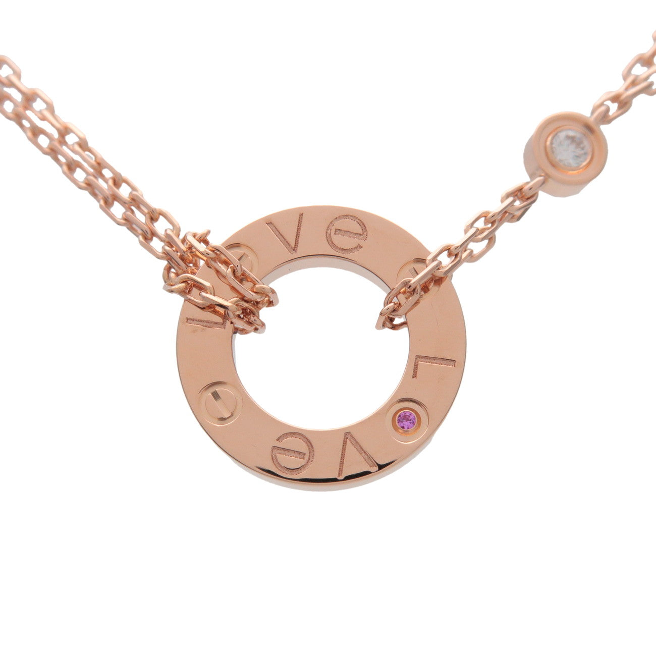 Cartie Love Circle 1P Daimond Pink Sapphire Necklace 750PG B7218300