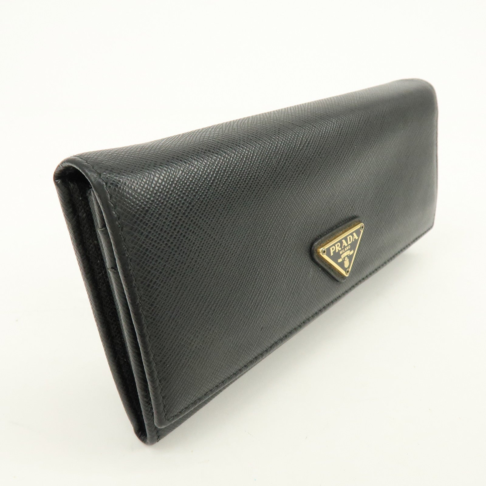 PRADA Triangle Logo Saffiano Leather Flap Long Wallet Black 1MH132