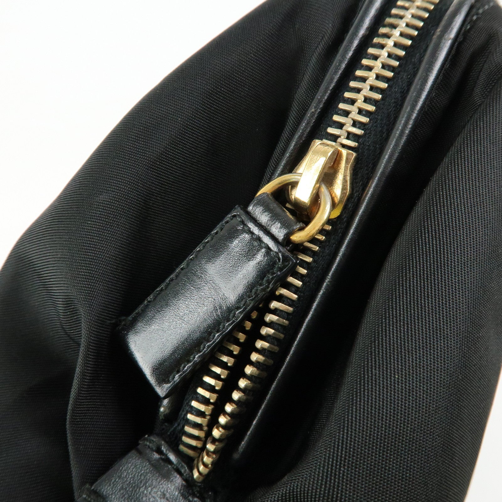 PRADA Triangle Logo Nylon Leather Hand Bag Tote Shoulder Bag Black