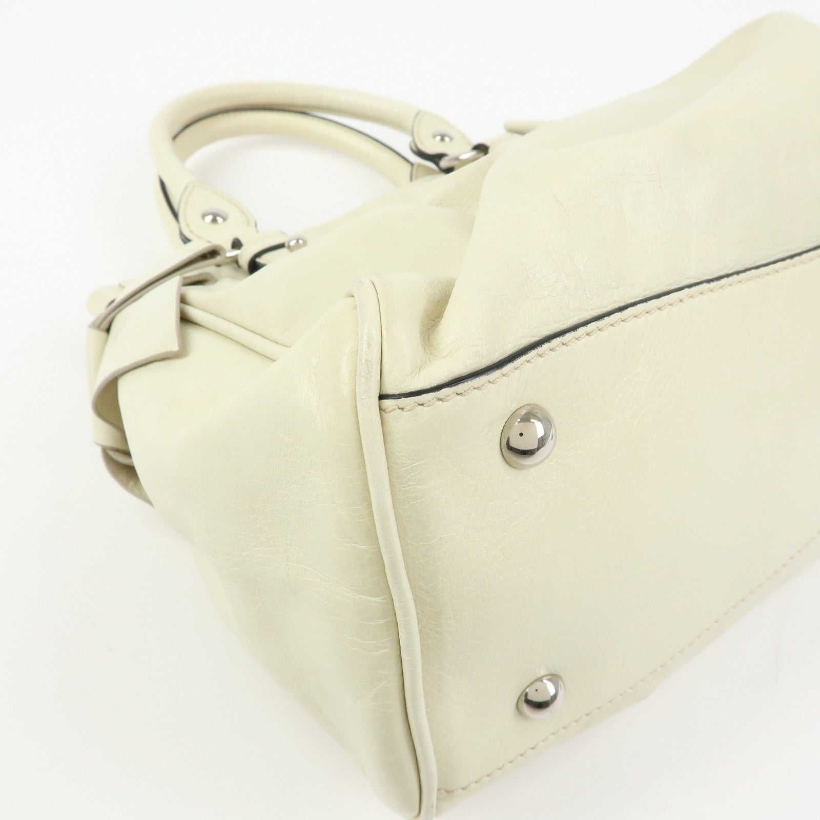 MIU MIU Logo Side Ribbon Leather 2Way Hand Bag Shoulder Bag Ivory