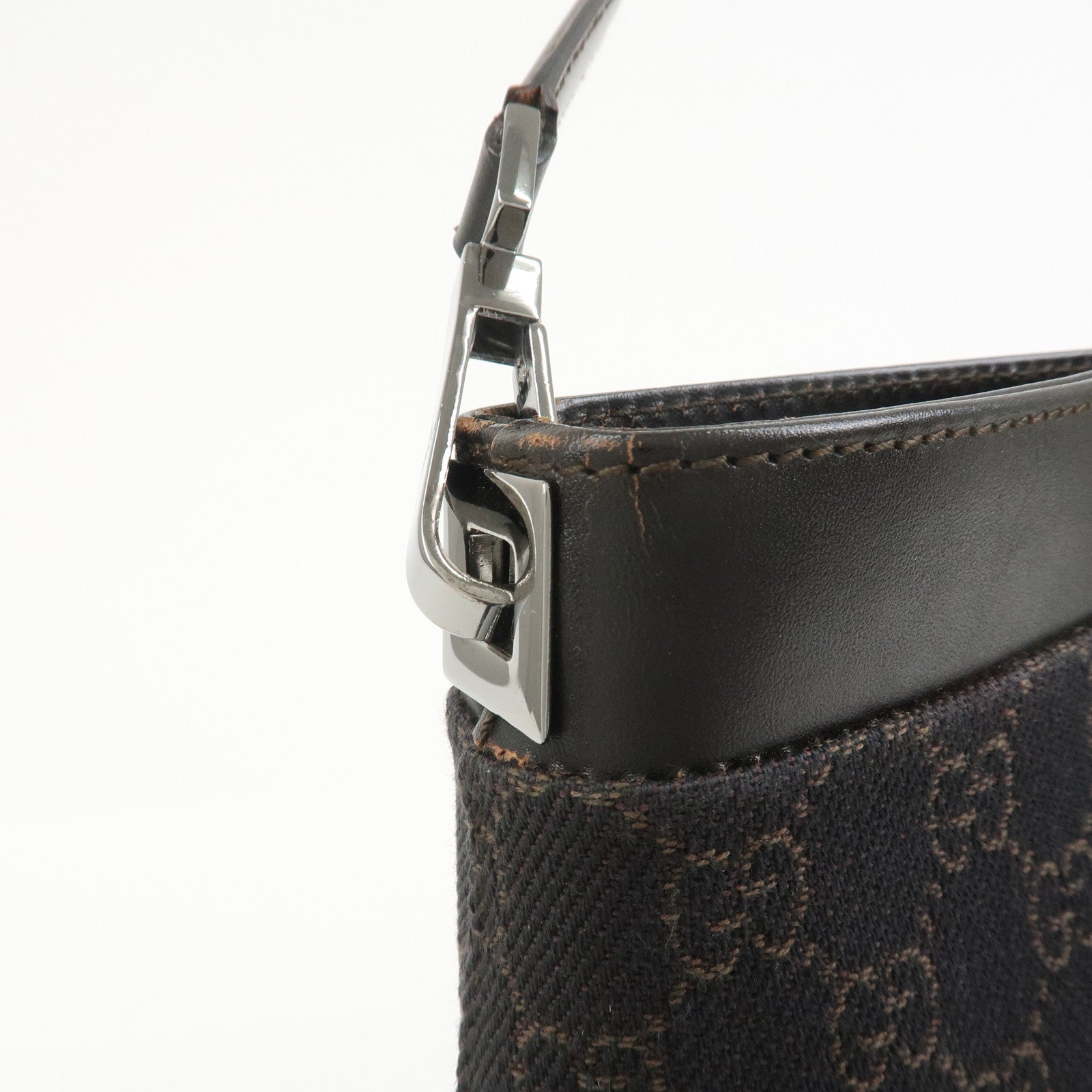 GUCCI GG Denim Leather Shoulder Bag Hand Bag Brown 143745