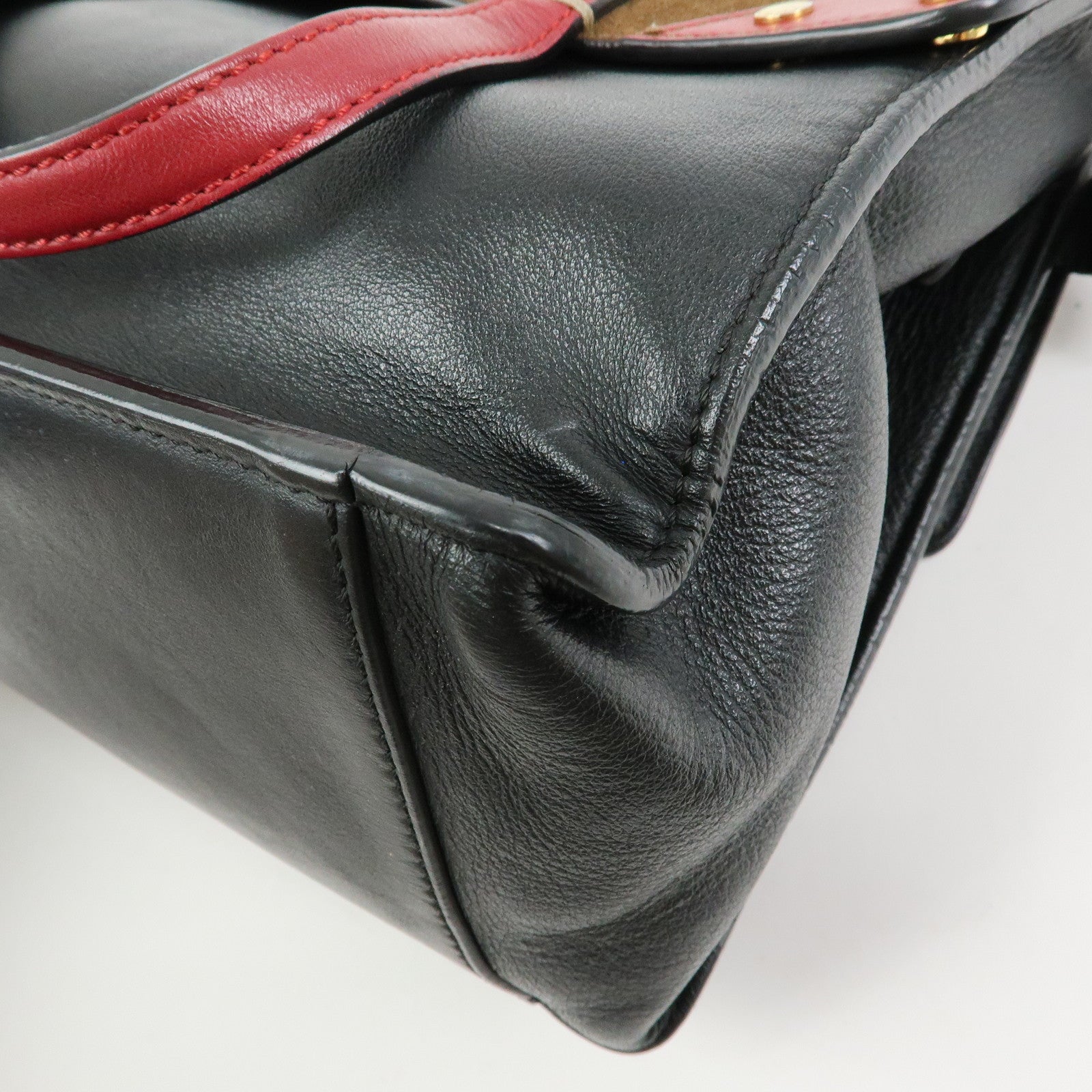 FENDI Flip Leather Suede 2Way Bag Hand Shoulder Bag Black 8BT302