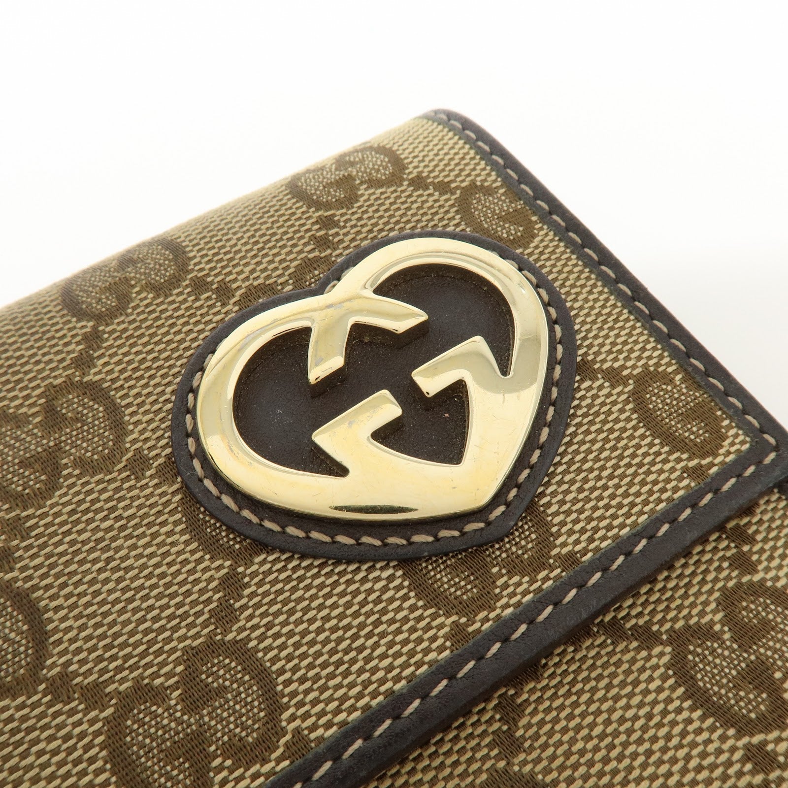 GUCCI Lovely Heart GG Canvas Leather Long Wallet Brown 251861