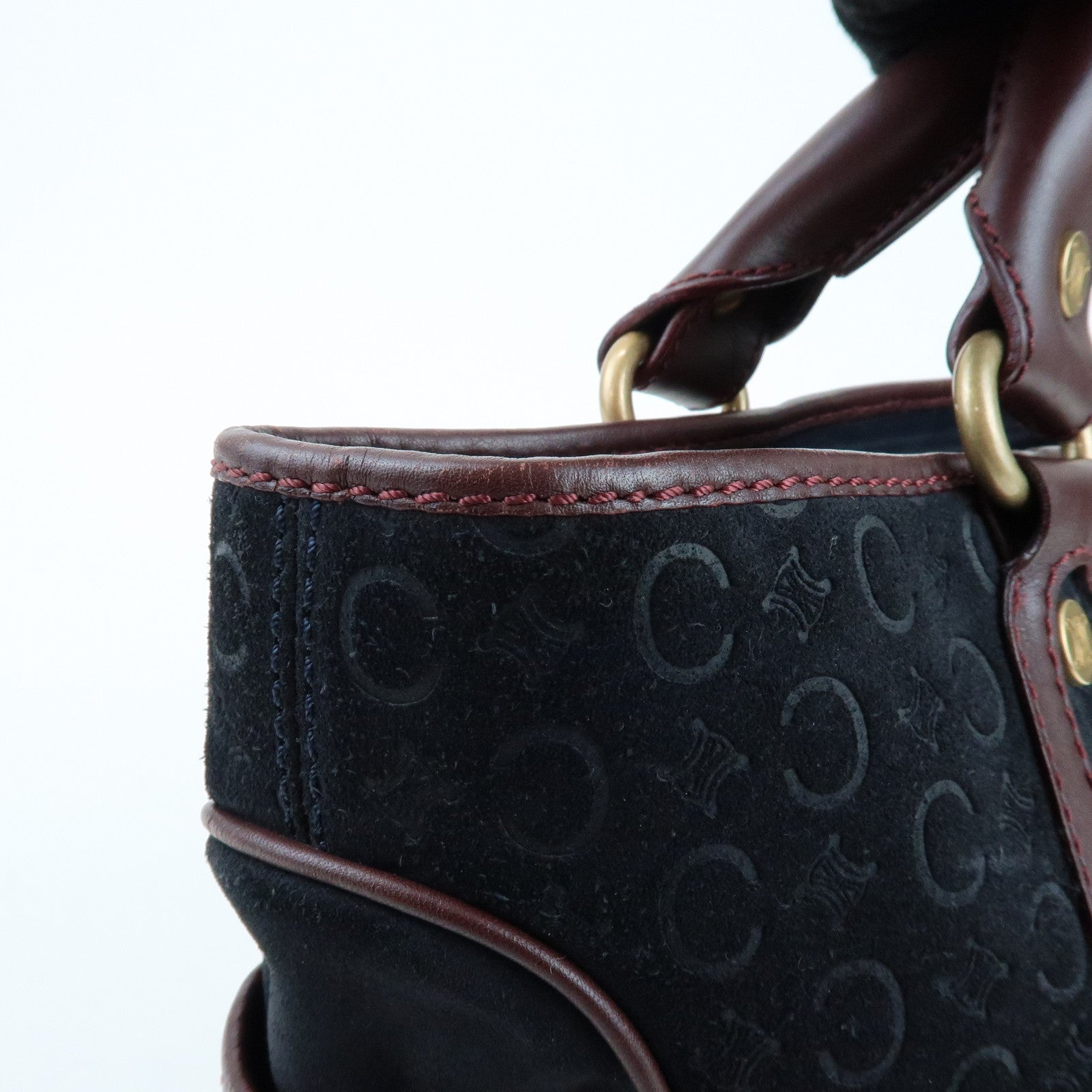 CELINE C Macadam Boogie Bag Suede Leather Hand Bag Black Bordeaux