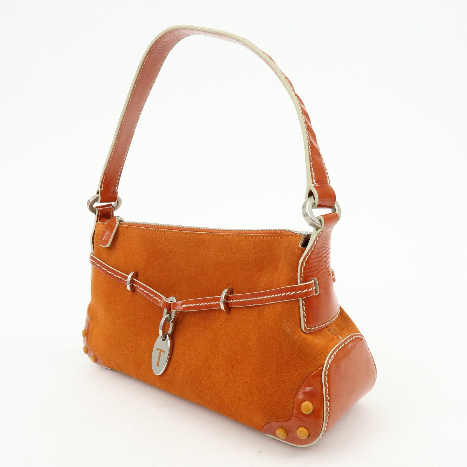 TOD'S Suede Patent Leather Shoulder Bag Hand Bag Orange
