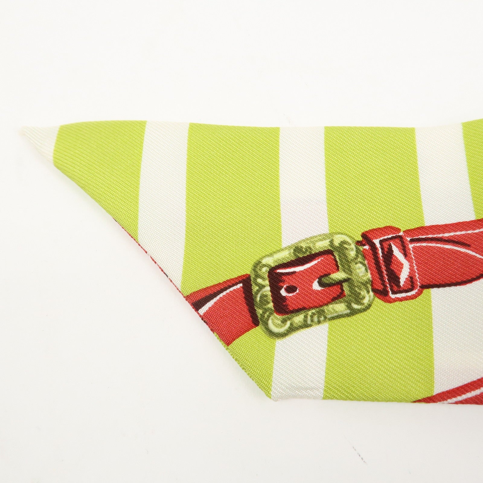 HERMES Twilly Silk 100% Scarf BRIDES de GALA Light Green Red