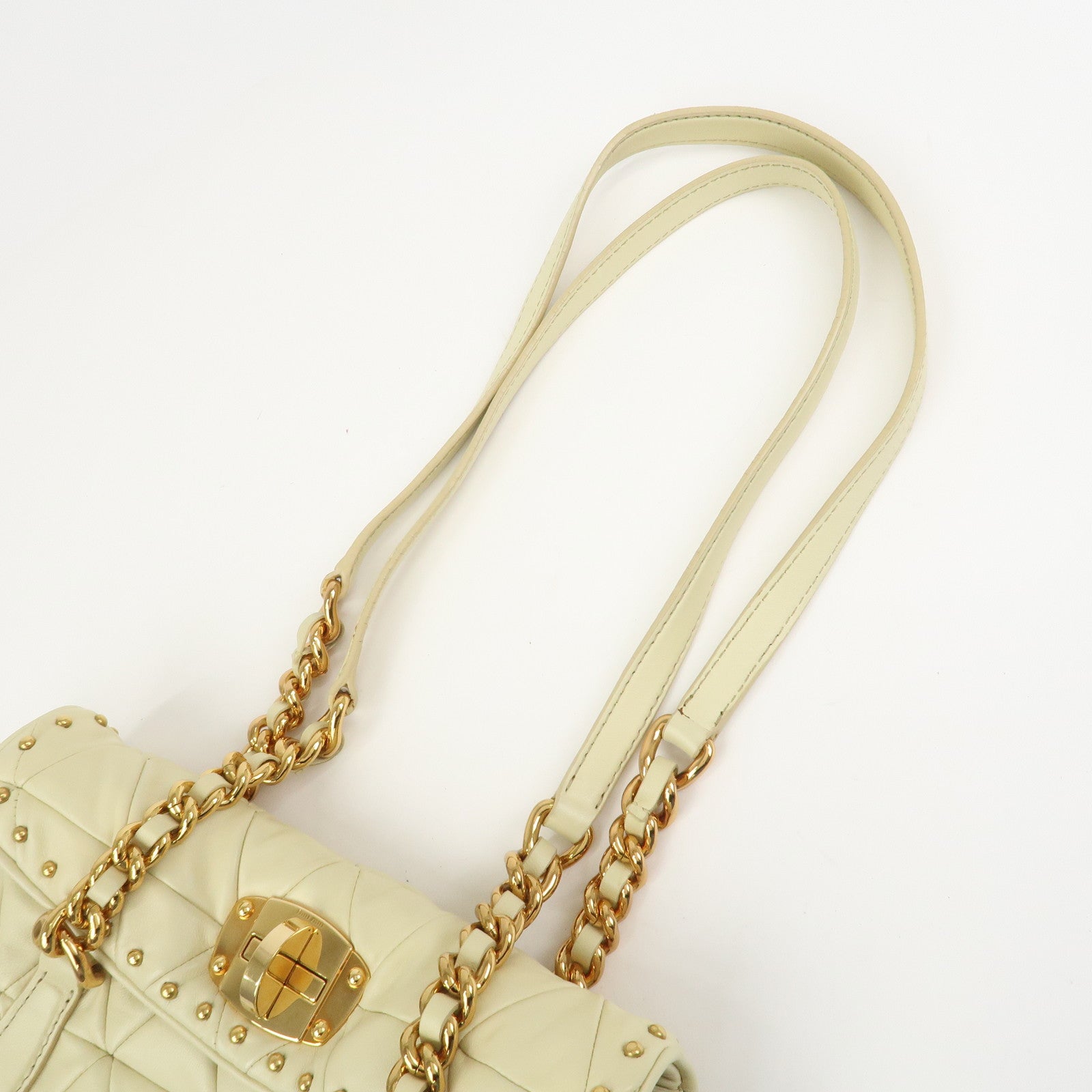 MIU MIU Logo Leather Shoulder Bag Hand Bag Cream