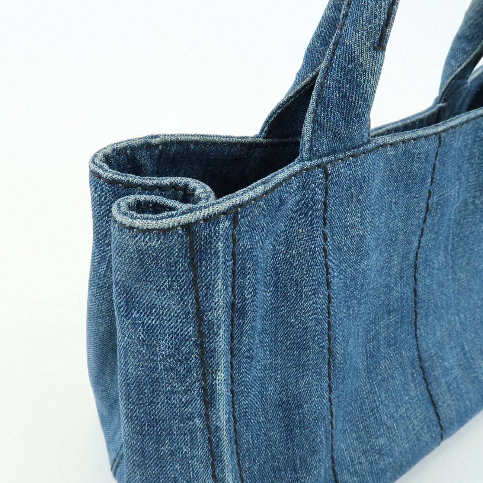 PRADA Triangle Logo Canapa Mini Denim 2Way Bag Hand Bag Blue 1BG439