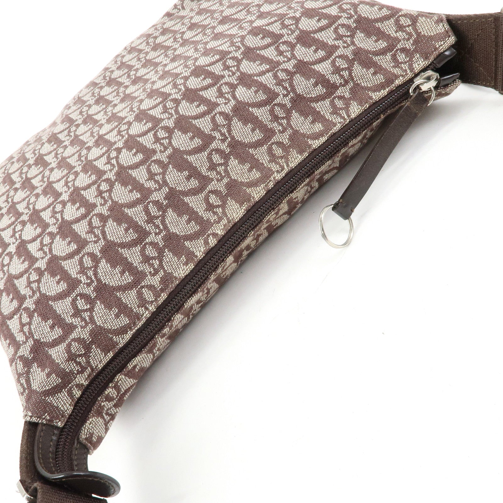 Christian Dior Trotter Jacquard Leather Shoulder Bag Brown