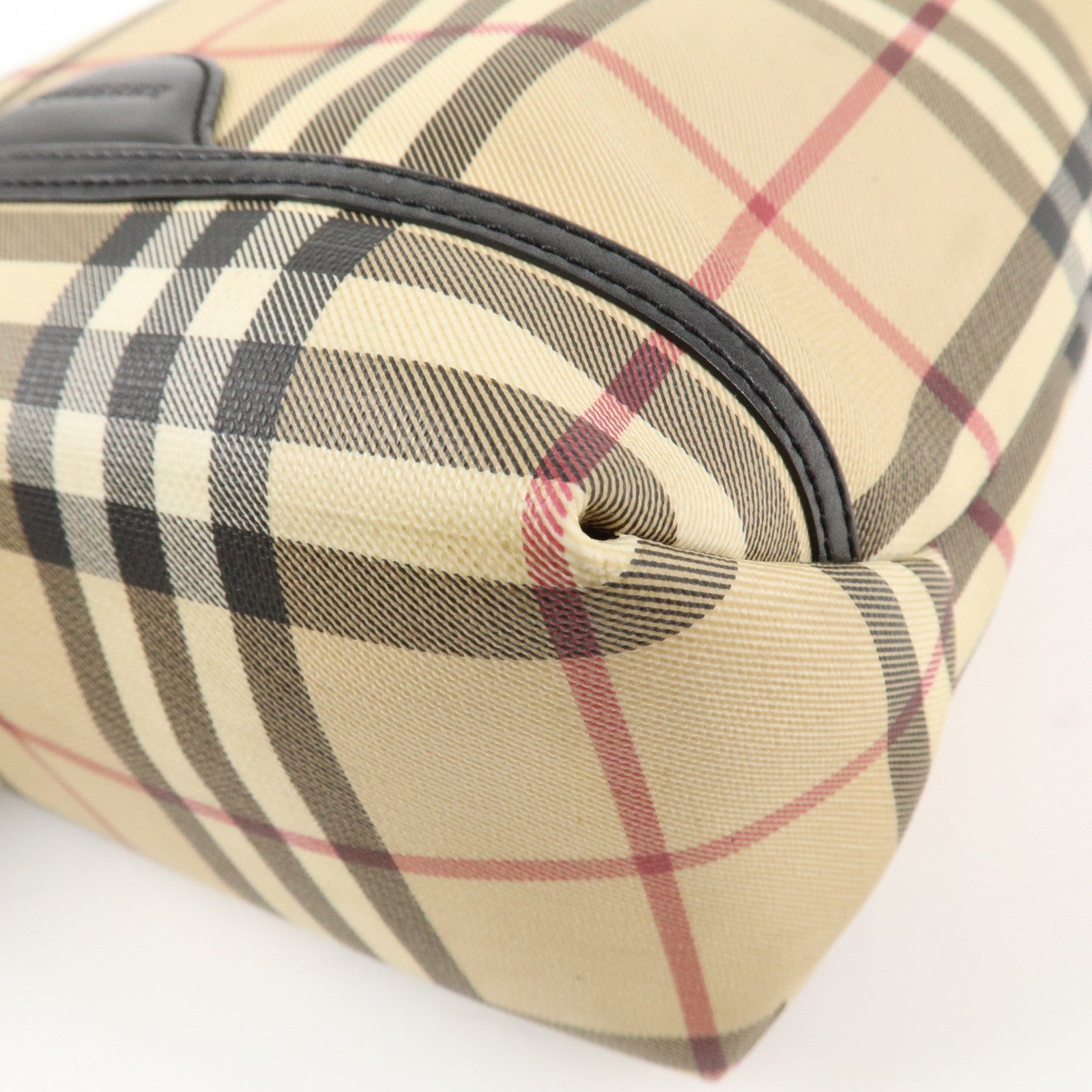 BURBERRY Nova Plaid Canvas Leather Shoulder Bag Hand Bag Beige Black Used