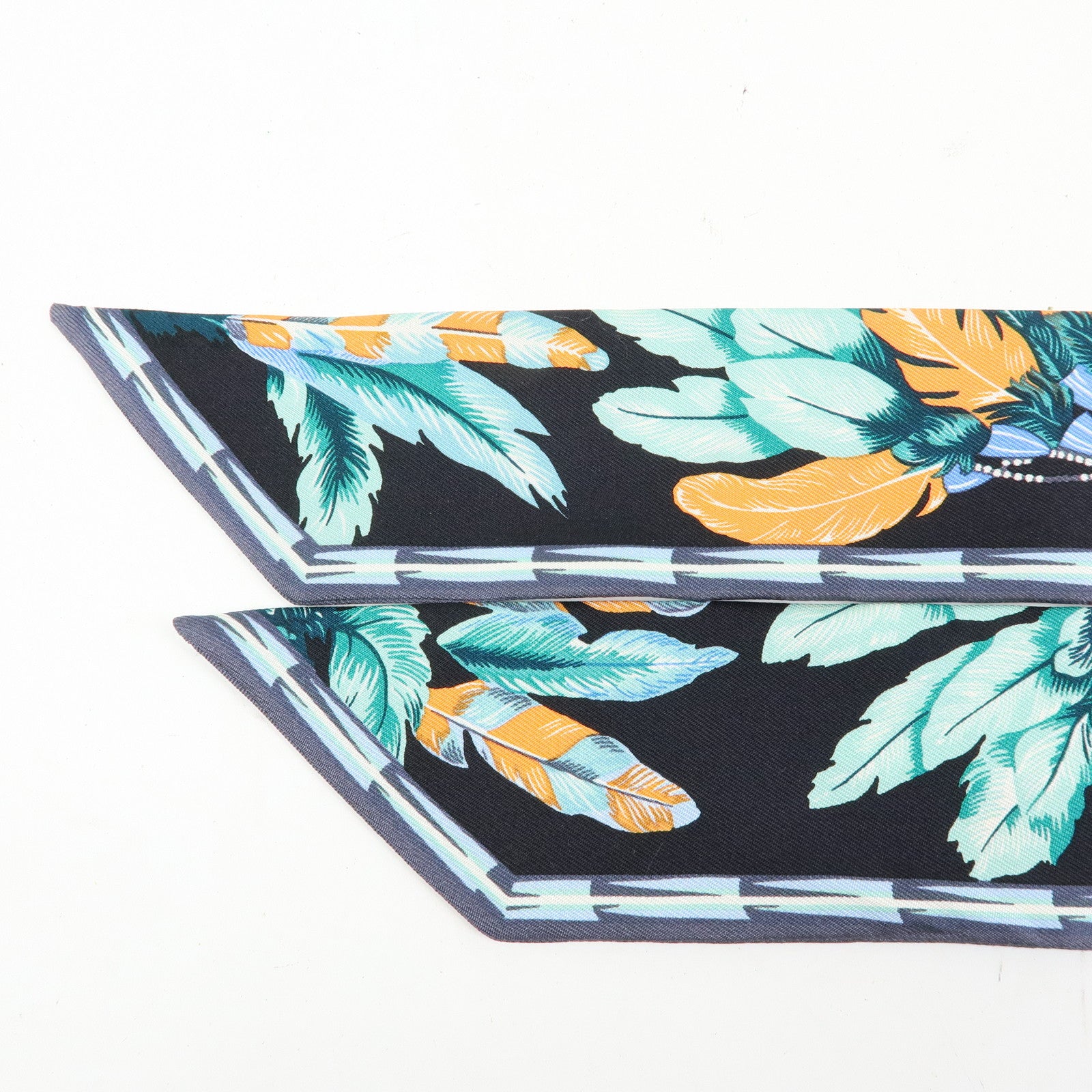 HERMES Silk 100% Twilly Scarf Brazil Black Blue