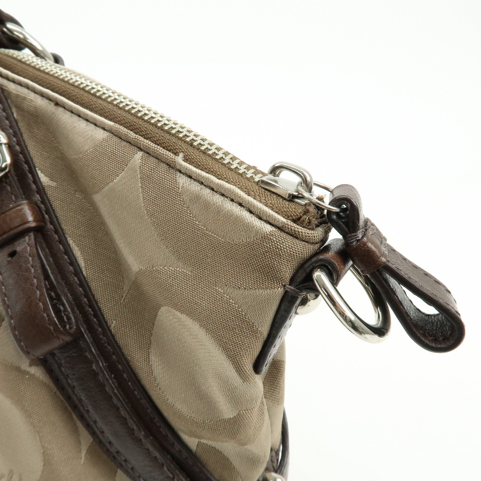 COACH Signature Nylon Learher 2Way Shoulder Bag Hand Bag Gold Brown