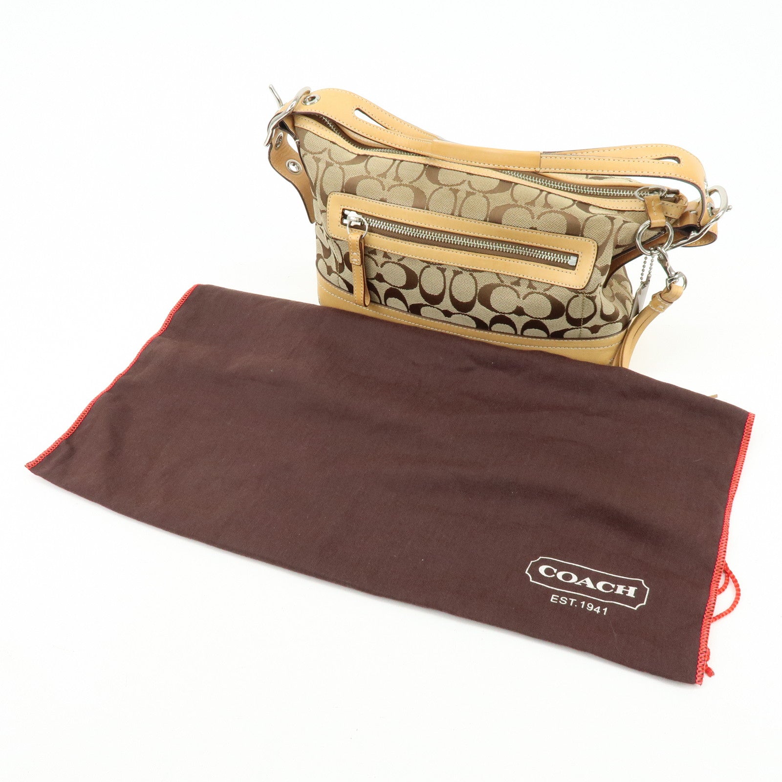 COACH Set of 2 Signature Canvas Leather Shoulder Bag Brown Black