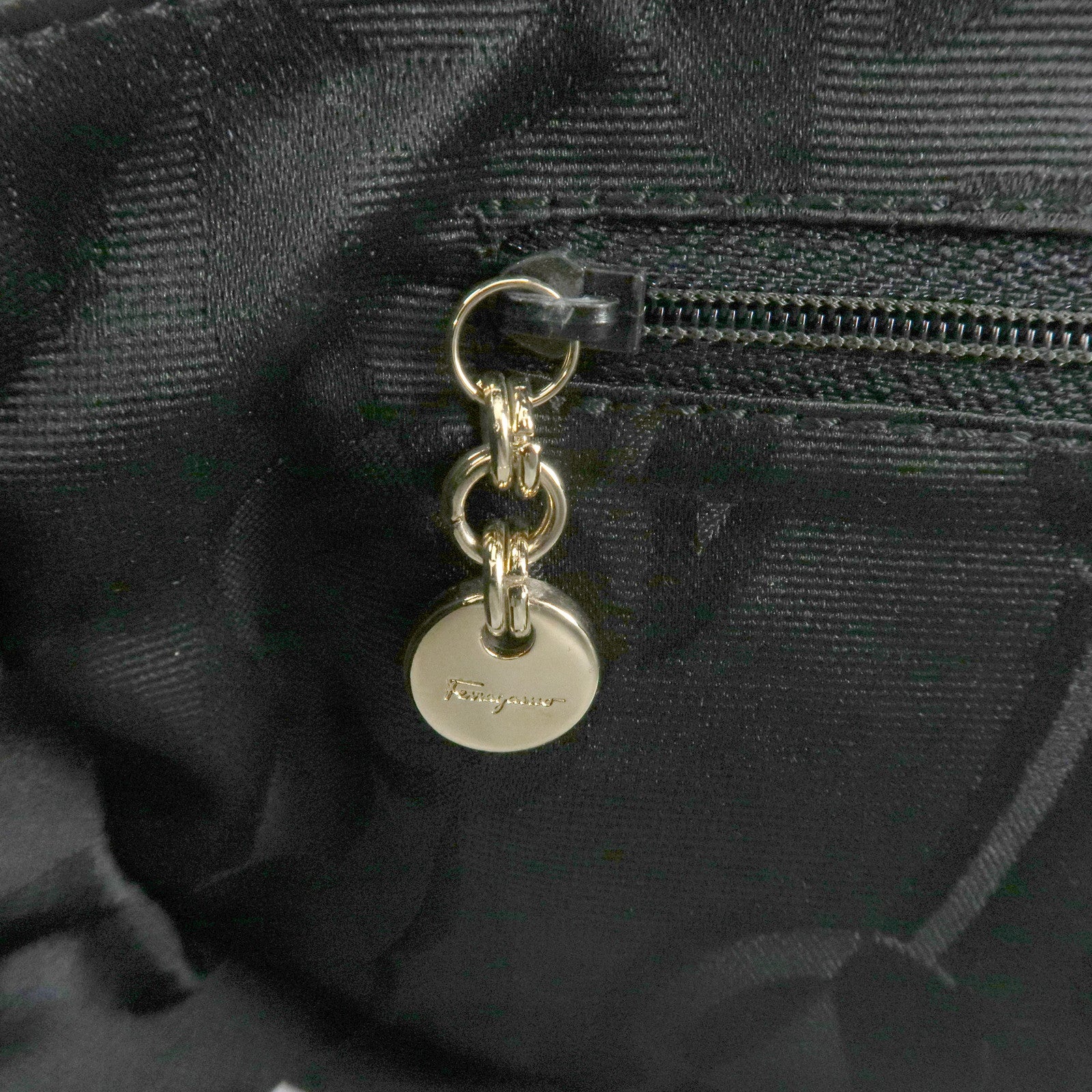 Ferragamo Ganchini Leather Shoulder Bag Hand Bag Black Used