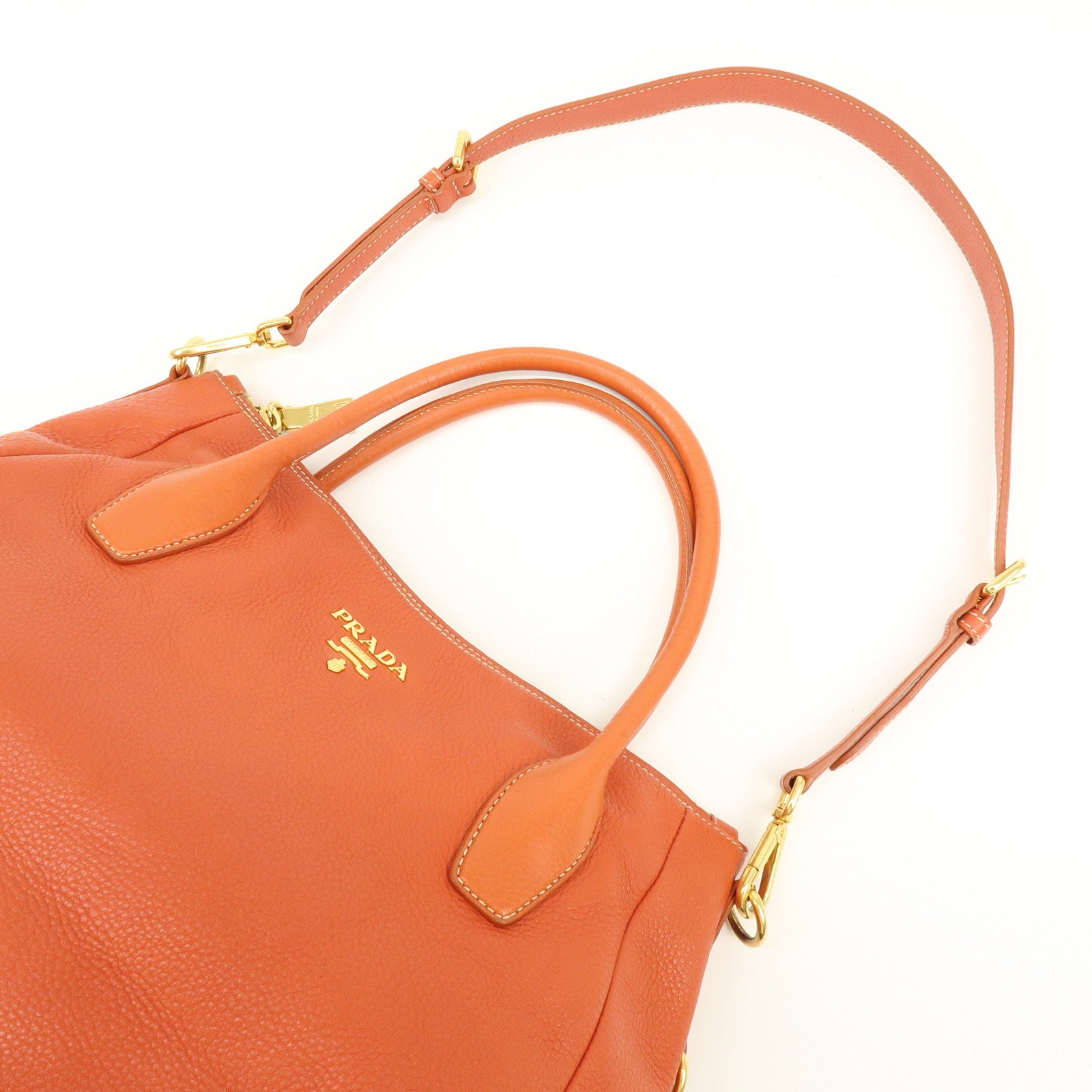 PRADA Logo Leather 2Way Bag Hand Bag Shoulder Bag Orange