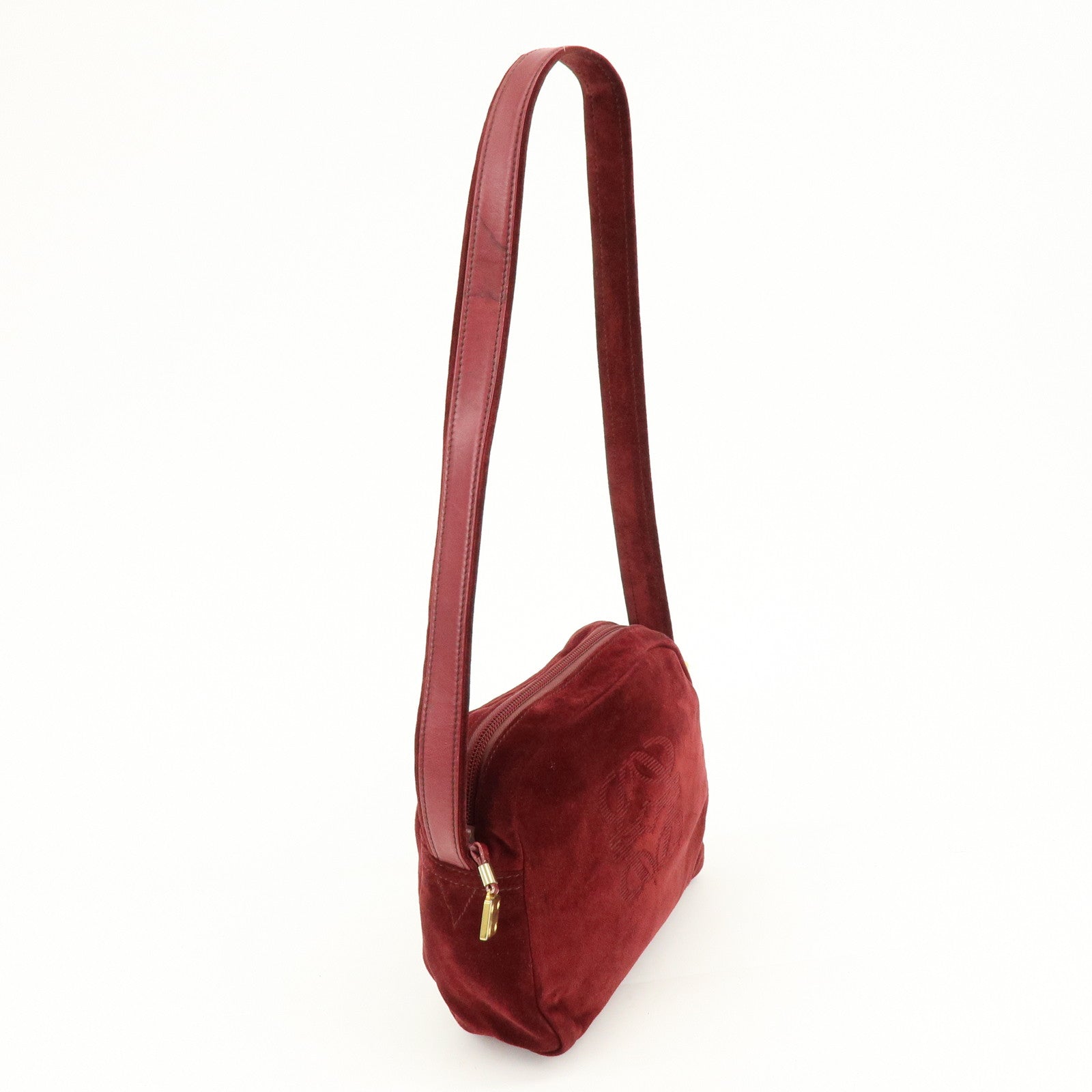 LOEWE Anagram Suede Shoulder Bag Crossbody Bag Bordeaux