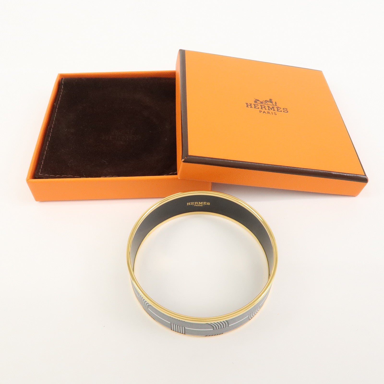 HERMES Email GM Bangle Bracelet White Black
