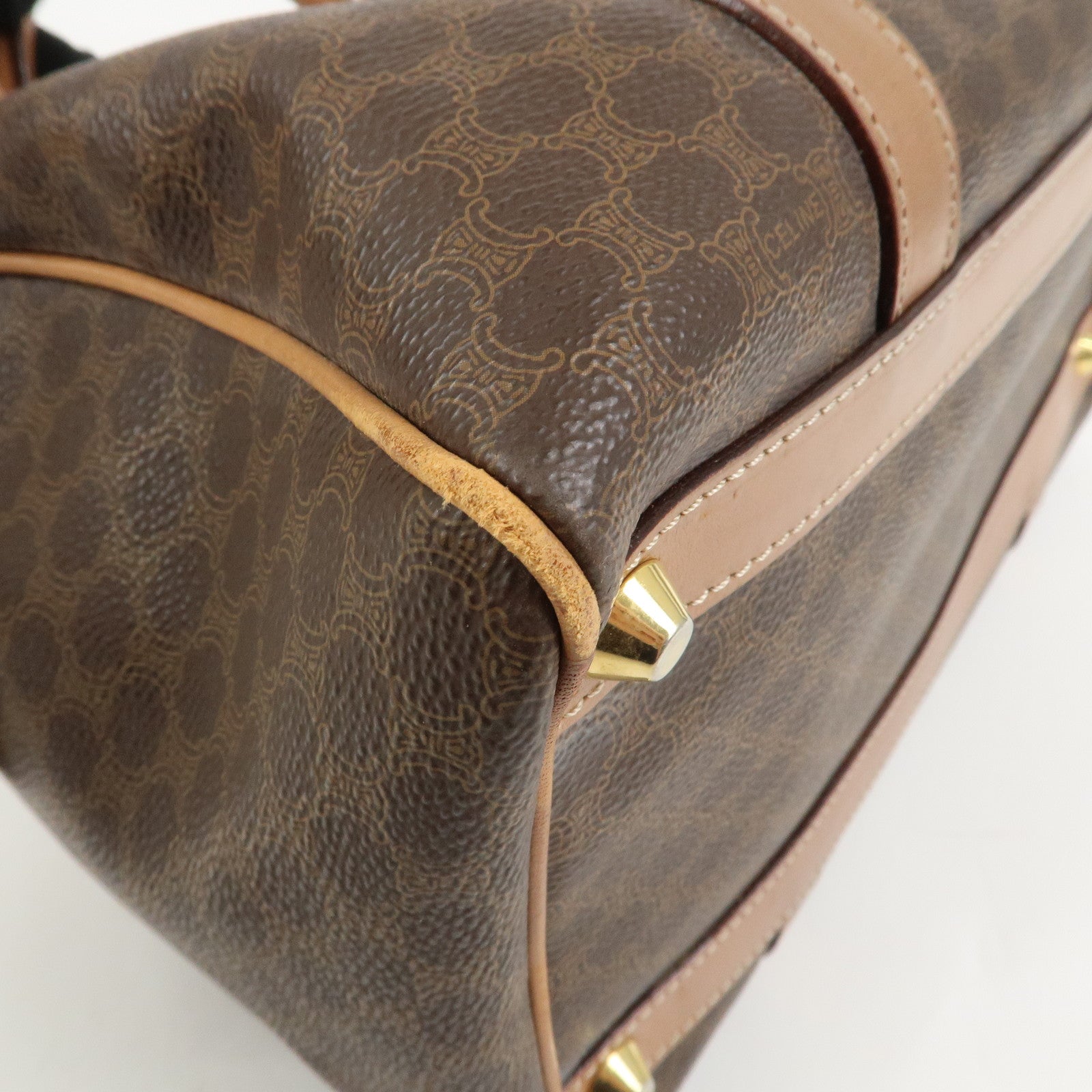 CELINE Macadam Logo PVC Leather Boston Bag Hand Bag Brown