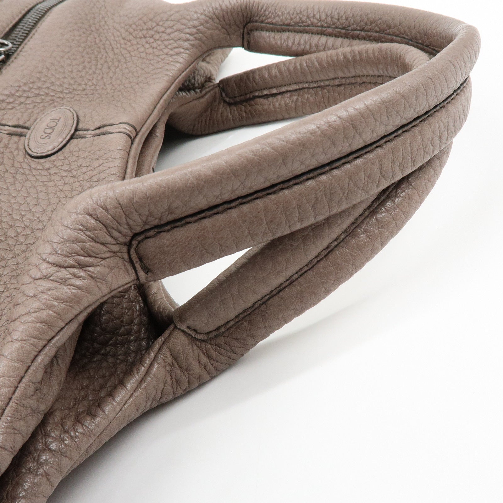 TOD'S Logo Leather Tote Bag Hand Bag Shoulder Bag Greige