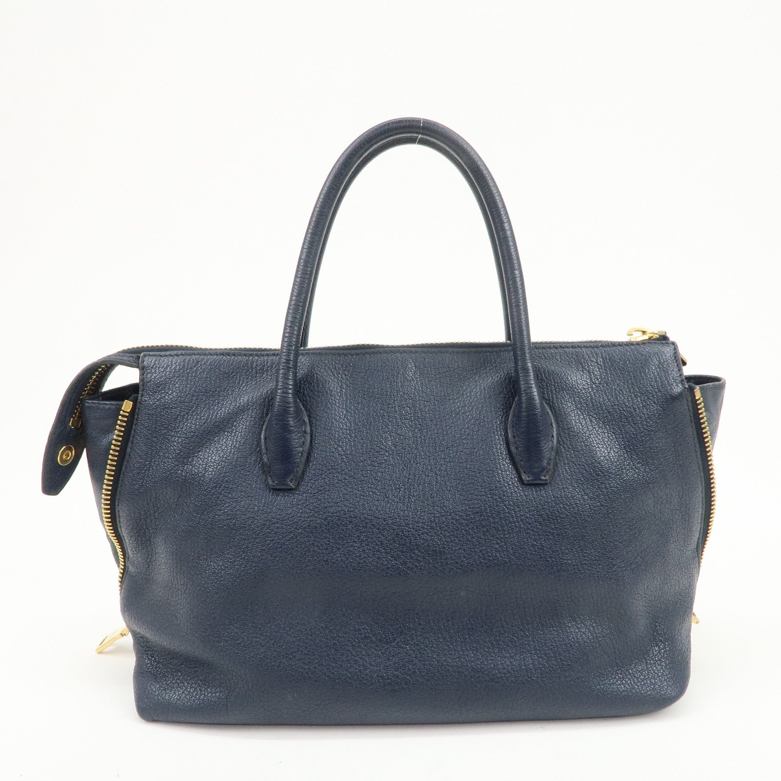 MIU MIU Madras Leather 2WAY Bag Hand Bag Shoulder Bag Navy RN1016