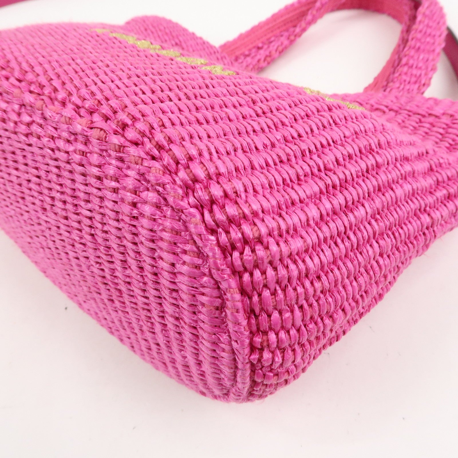 JIMMY CHOO Leather Raffia Beach West East 2 Way Bag Mini Tote Bag