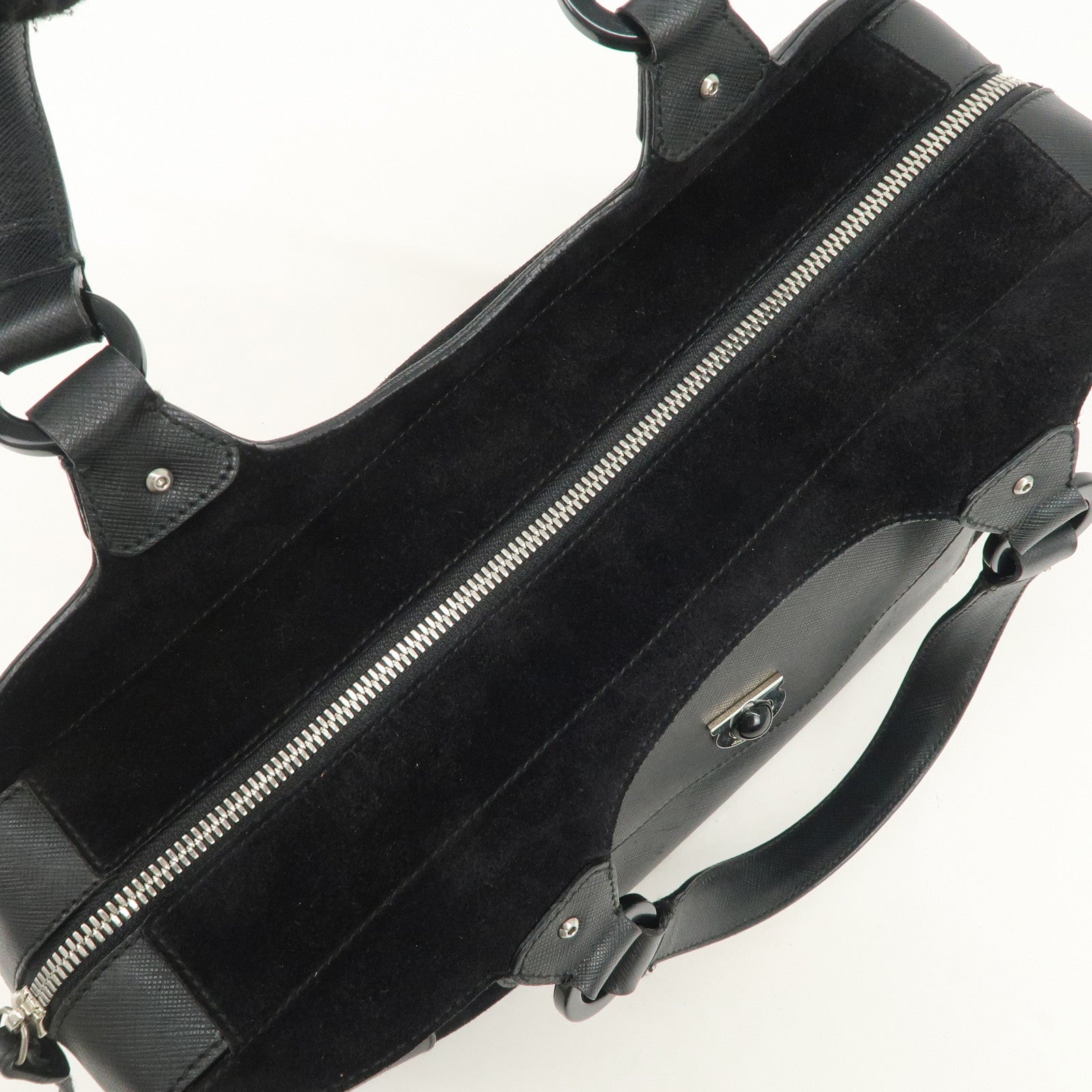 Ferragamo Gancini Leather Suede Hand Bag Black Used