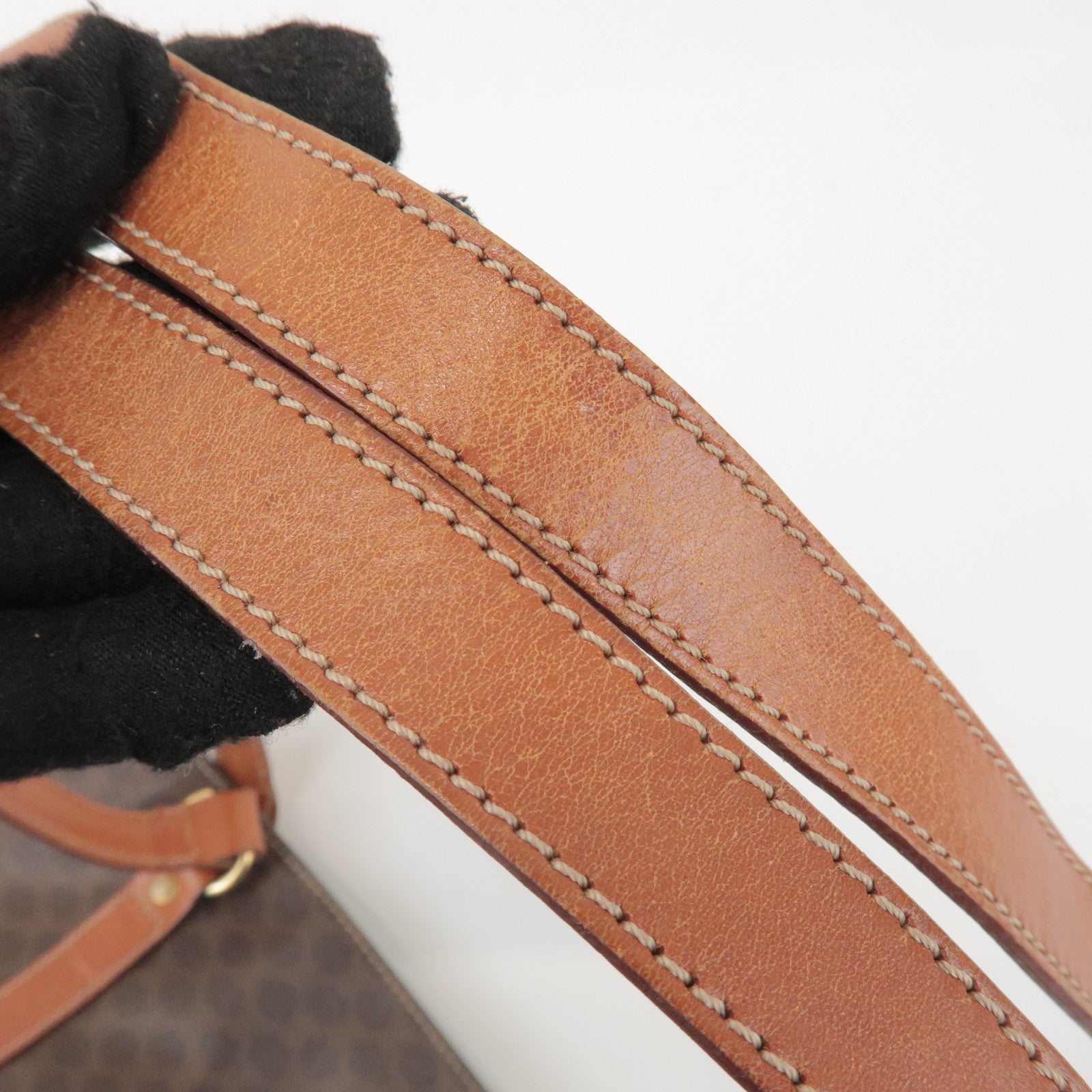 CELINE Macadam PVC Coated Canvas Leather Tote Bag Hand Bag Brown