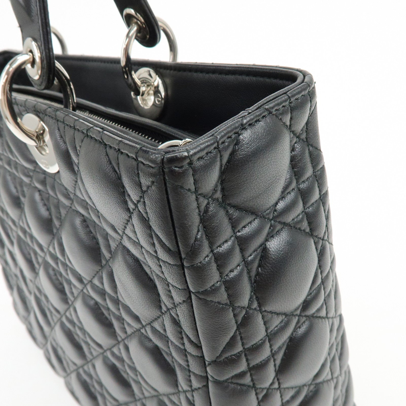 Christian Dior Cannage Large Lamb Skin 2Way Bag Hand Bag Black