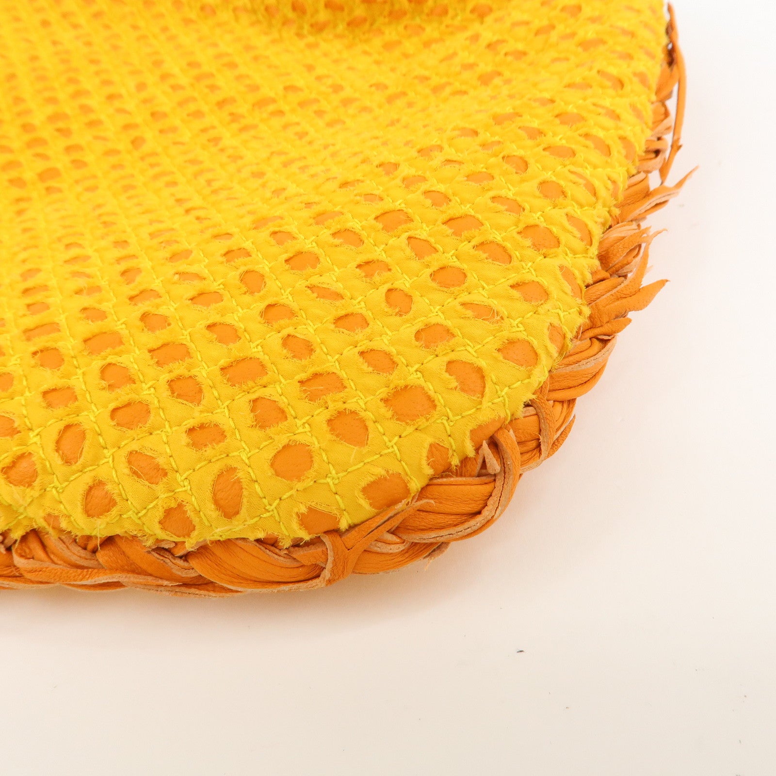 BOTTEGA VENETA Hobo Leather Cotton Shoulder Bag Orange Yellow